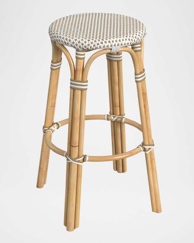 Tobias 30" Rattan Bar Stool, White/Tan Dot